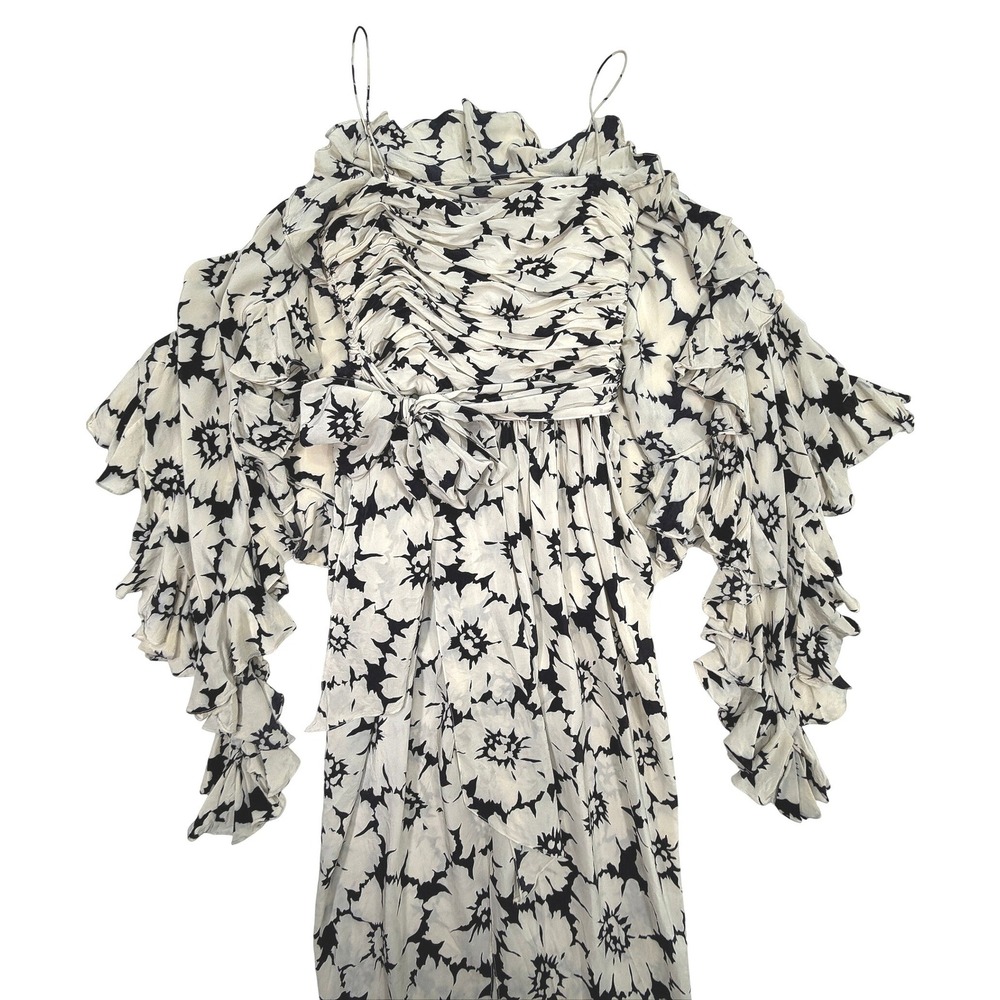 Oscar de la Renta Silk Strapless Floral Maxi Dress Scarf 6 Black White Vintage - Picture 9 of 15